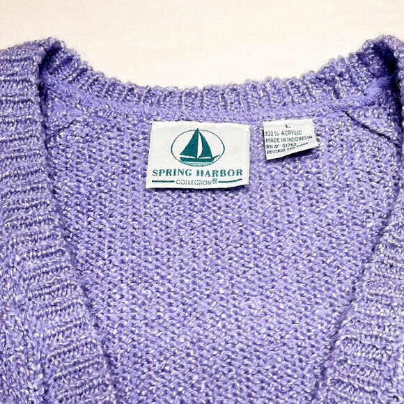 VTG SPRING HARBOR CARDIGAN SWEATER, WOMANS, LARGE, LT PURPLE, FAUX PEARL BUTTONS - Picture 3 of 9